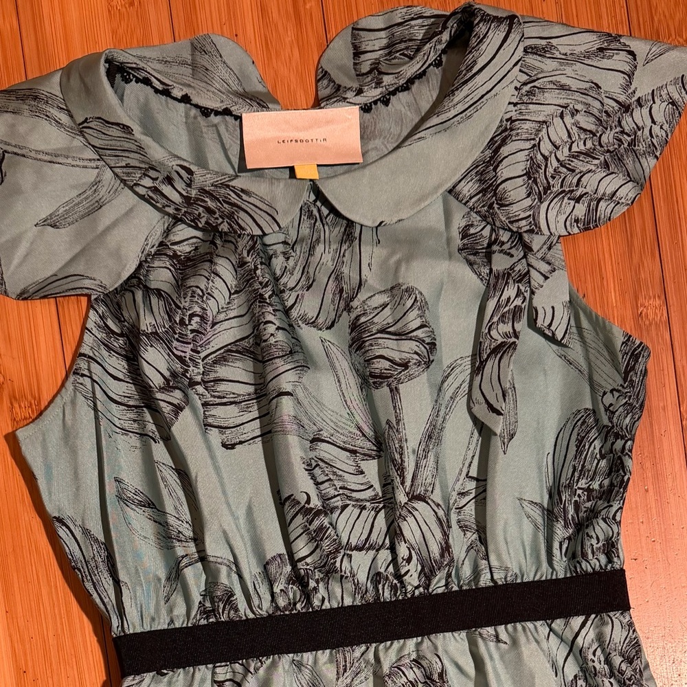 Anthropologie Leifsdottir Iskaldur Blue Floral Silk Dress Size 6 - Picture 8 of 14